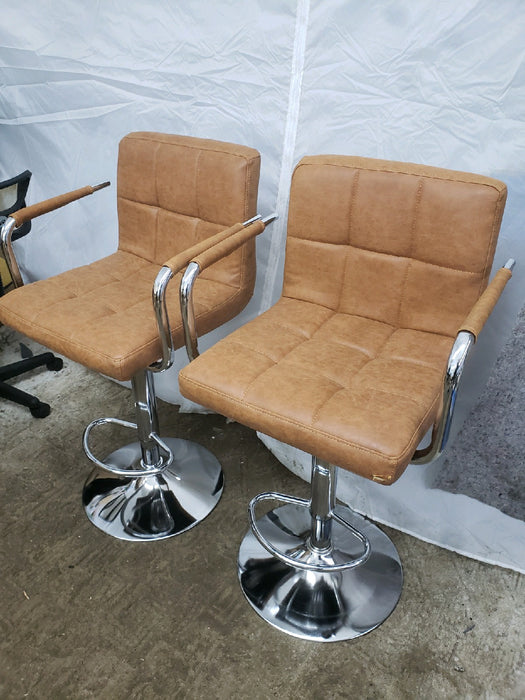 Yaheetech 2pcs PU Leather Adjustable Bar Stools for Dining Room, Retro Brown - new