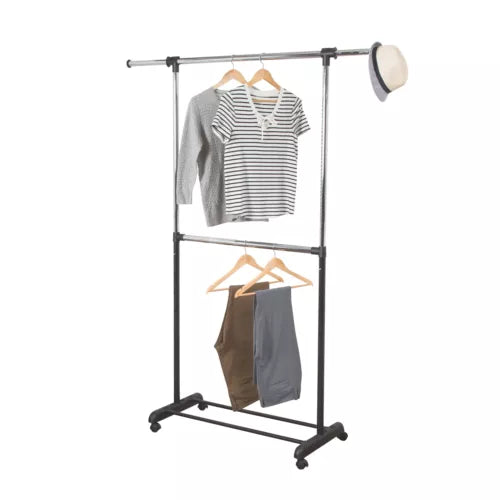 Adjustable Double Rod Garment Rack Black - Room Essentials - open_box