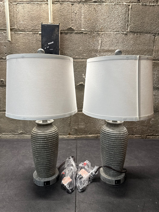 25" Farmhouse Jar Table Lamps Set of 2, 3 Way Touch Control Rustic Bedside Lamps with USB A+C Ports & AC Outlet, Pot Nightstand Lamps for Bedroom Living Room (LED Bulbs Included) - new