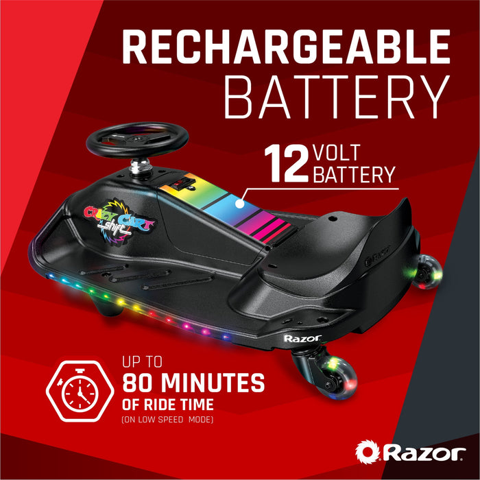 Crazy Cart Shift Lightshow by Razor - 12V Electric Drifting Go-Kart for Kids Ages 6+, up to 8 mph