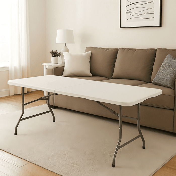 YouYeap Folding Utility Table 6ft Fold-in-Half Portable Plastic Picnic Party Dining Camp Table, White - open_box