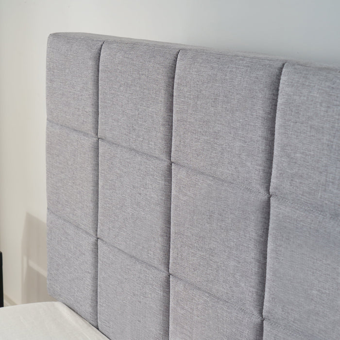 Mainstays Gray Upholstered Square Tufted Platform Bed, No Box Spring Needed, Queen - new