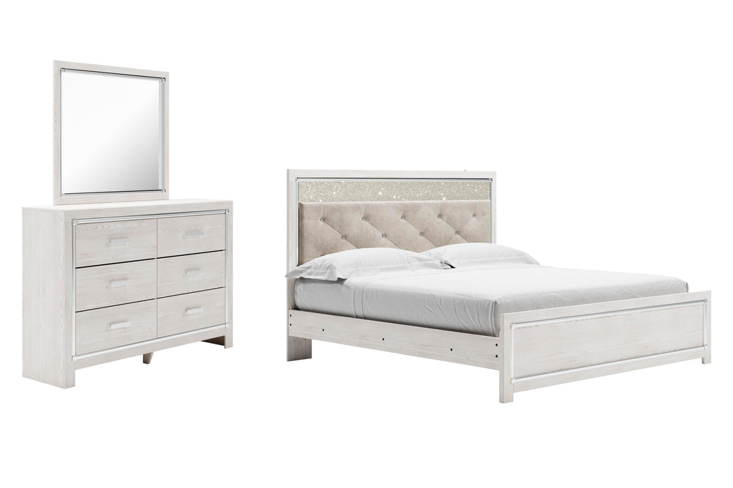 Altyra White Altyra King Panel Bed with Mirrored Dresser