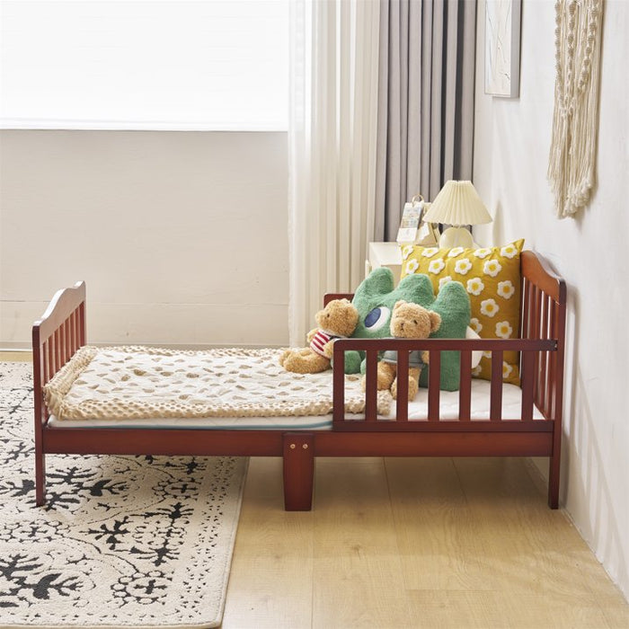 Ktaxon Baby Toddler Bed Solid Wood Bedroom Furniture with Safety Rails Espresso - new