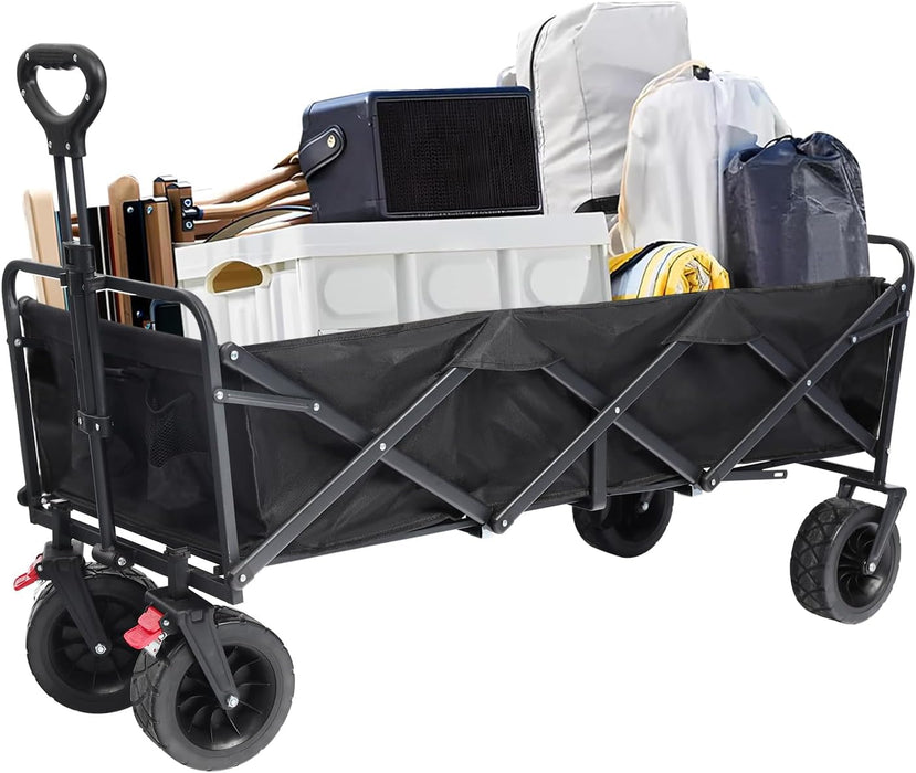 Beach Cart Large Capacity, Heavy Duty Folding Wagon Portable, Collapsible Wagon for Sports, Shopping, Camping Collapsible Foldable cart (Black, 1 Year Warrant) - new