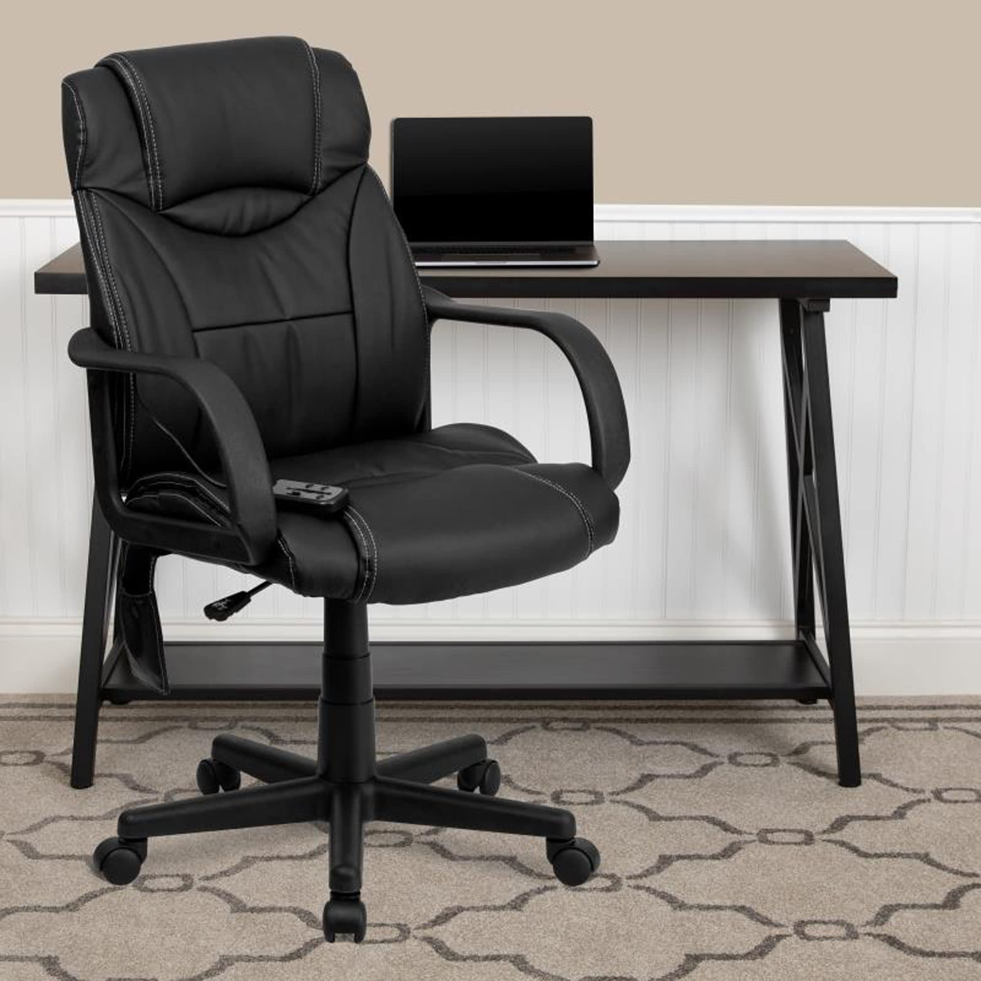 Offex High Back Massaging Black Leather Executive Office Chair - open_box