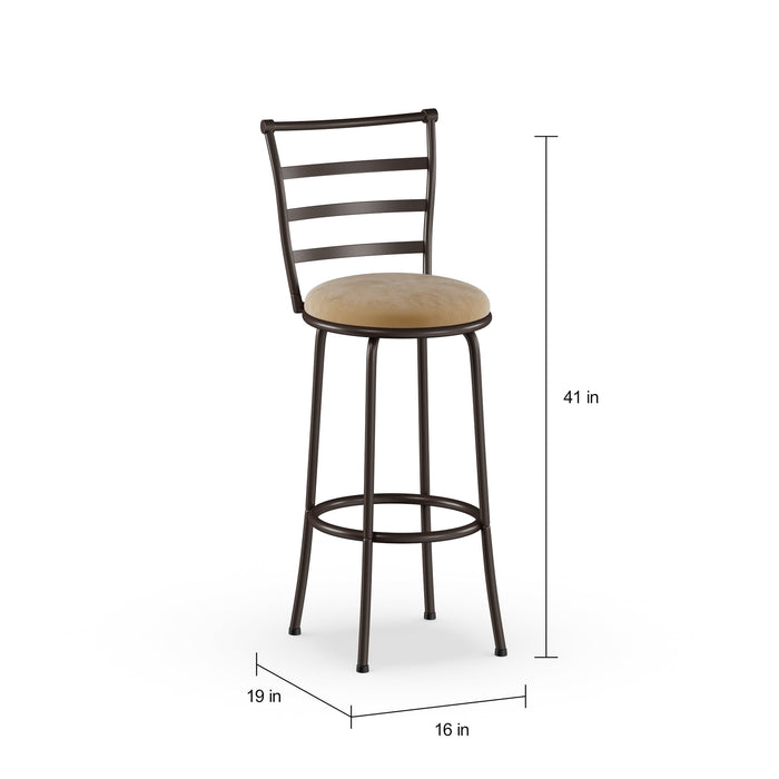 Mainstays 3 Pack Indoor Adjustable 24" or 29" Bronze Ladder Back Swivel Barstool, Tan Microfiber Seat - new