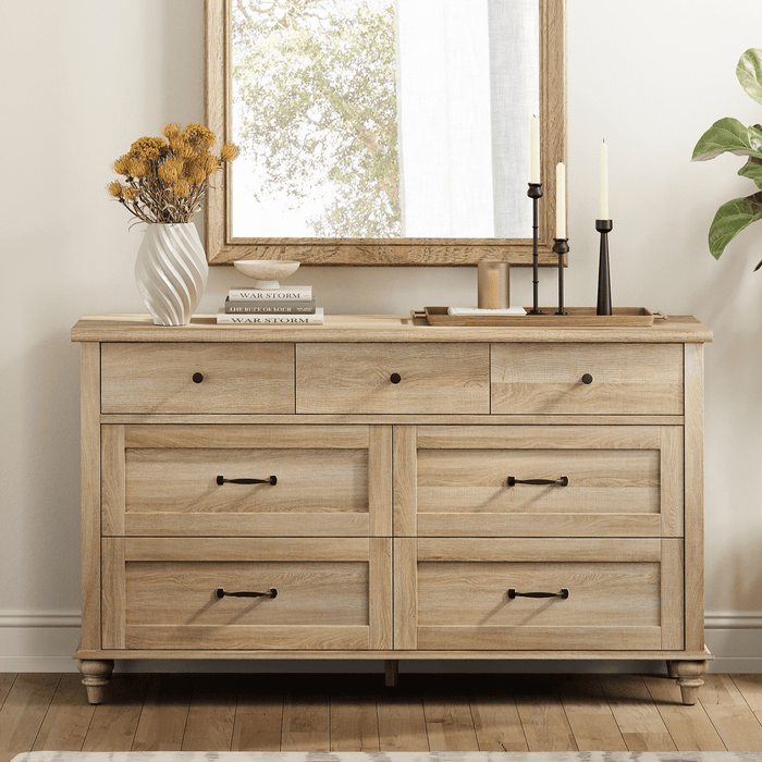Oak 7 Drawer Dresser for Bedroom, Wooden Chest of Drawers for Living Room - open_box