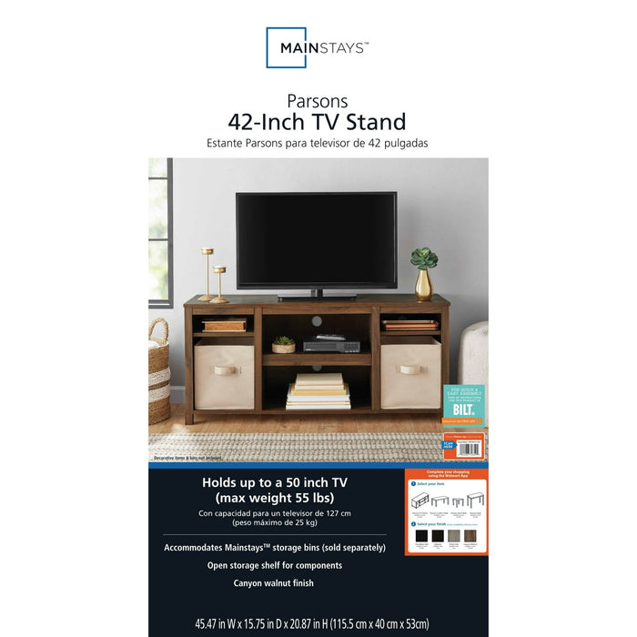 Mainstays Parsons TV Stand for TVs up to 50", Canyon Walnut - new