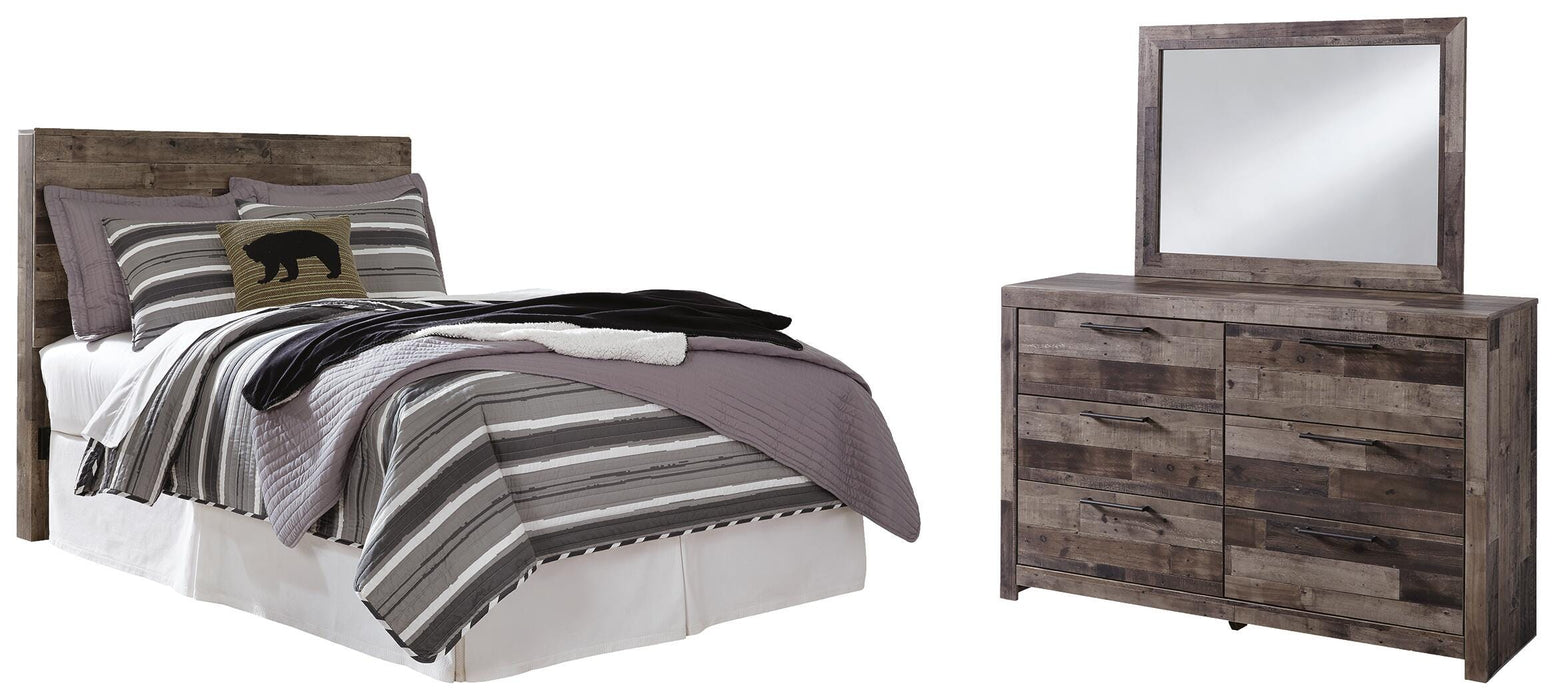 Derekson Multi Gray Derekson Full Panel Headboard Bed with Mirrored Dresser