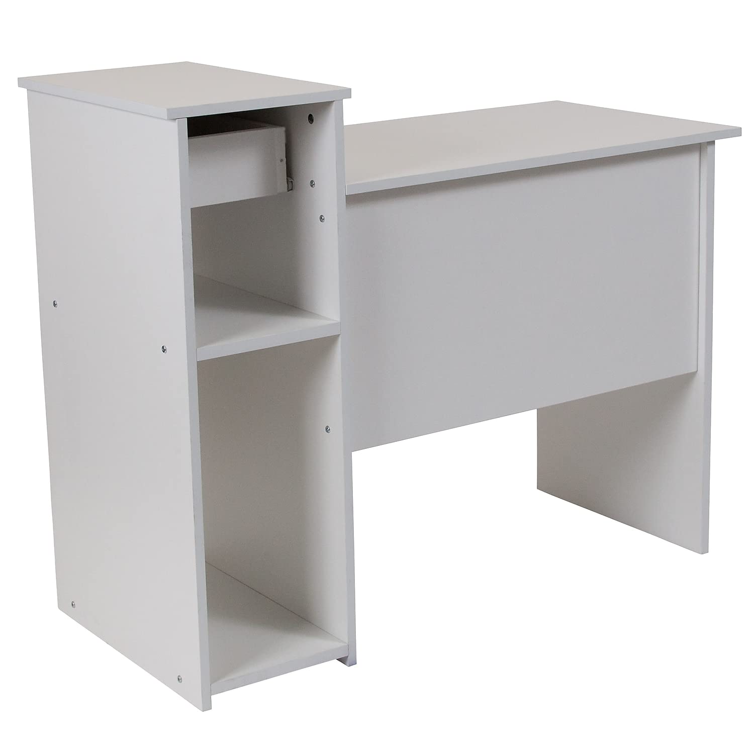 Flash Furniture Highland Park White Computer Desk with Shelves and Drawer - new