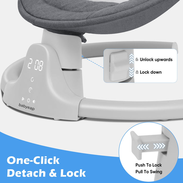 Babyeap Baby Swing for Infants - APP Remote Bluetooth Control, 5 Speed Settings, 10 Lullabies, Gray - new
