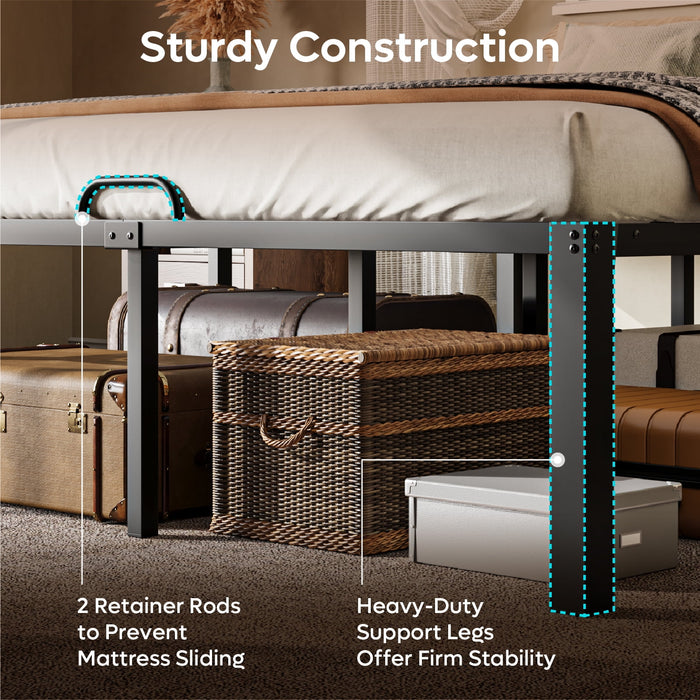 Pinmoco Twin Bed Frame with Dual LED Lights and Charging, Heavy Duty Metal Platform Bed with 16.5'' Large Under Bed Storage Space, Black - new