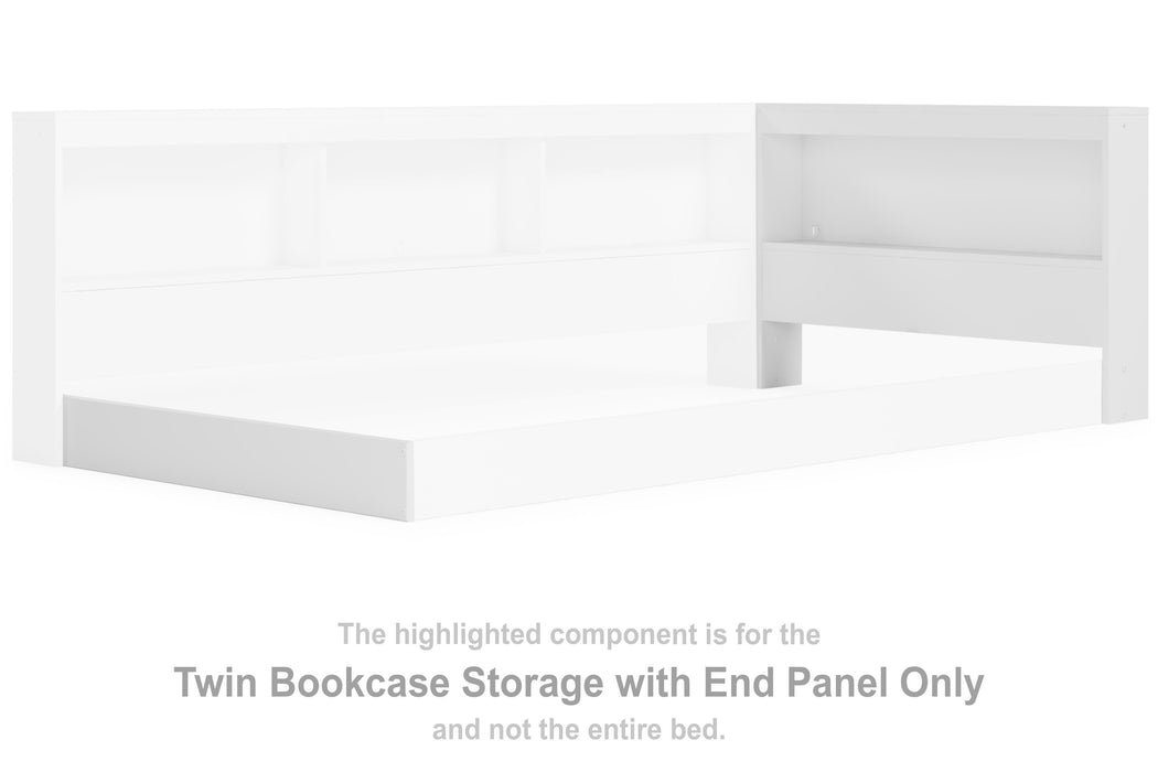 Piperton White T Bookcase Storage w/End Panel