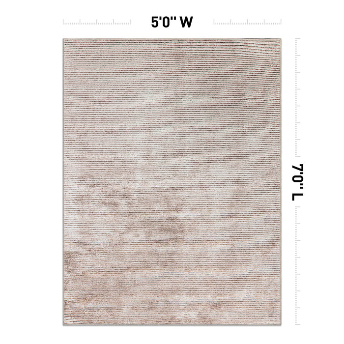 Area Rug 3'3"x5' Beige Contemporary Distressed Stripe Stain Resistant Flat Weave Eco Friendly Premium Recycled Machine Washable - new