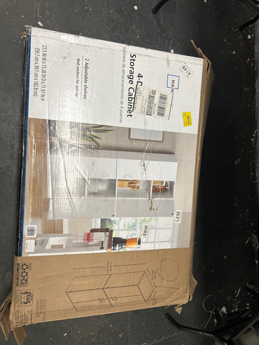 Mainstays 72" 4-Door Cabinet, White - new