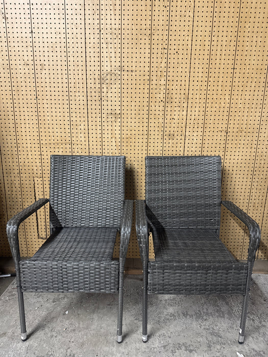 Renwick Outdoor PE Rattan Chair with Armrests and Adjustable Footpads, Set of 2, Gray - open_box