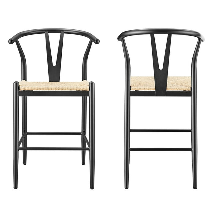 Better Homes & Gardens Springwood Wishbone Metal Counter Bar Stool, 4 Pack, Black Color for Indoor - open_box
