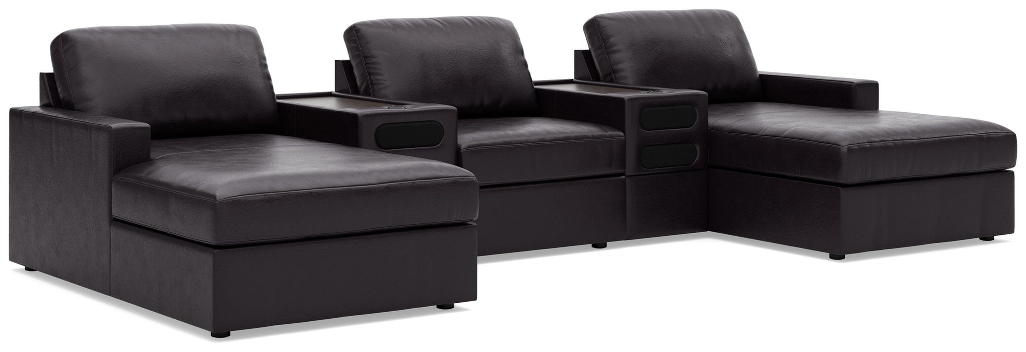 Signature Design Black 5-Piece Double Chaise Sectional with Audio Consoles