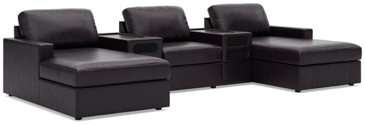 Signature Design Black 5-Piece Double Chaise Sectional with Audio Consoles