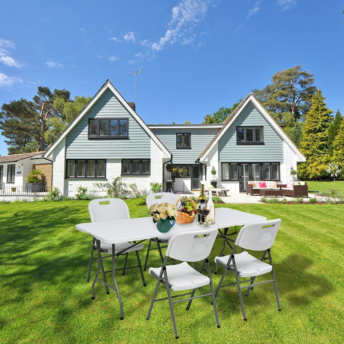 YouYeap Folding Utility Table 6ft Fold-in-Half Portable Plastic Picnic Party Dining Camp Table, White - open_box