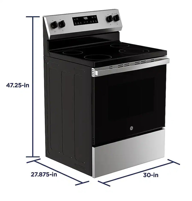 GE - 5.3 Cu. Ft. Freestanding Electric Range with Steam Cleaning and 4 Burner Radiant Cooktop - Stainless Steel - new