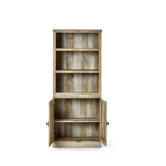 Better Homes & Gardens 71" Crossmill 5 Shelf Bookcase with Doors, Weathered Wood Finish - new