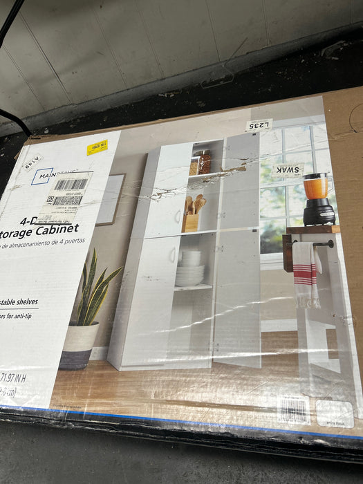 Mainstays 72" 4-Door Cabinet, White - new