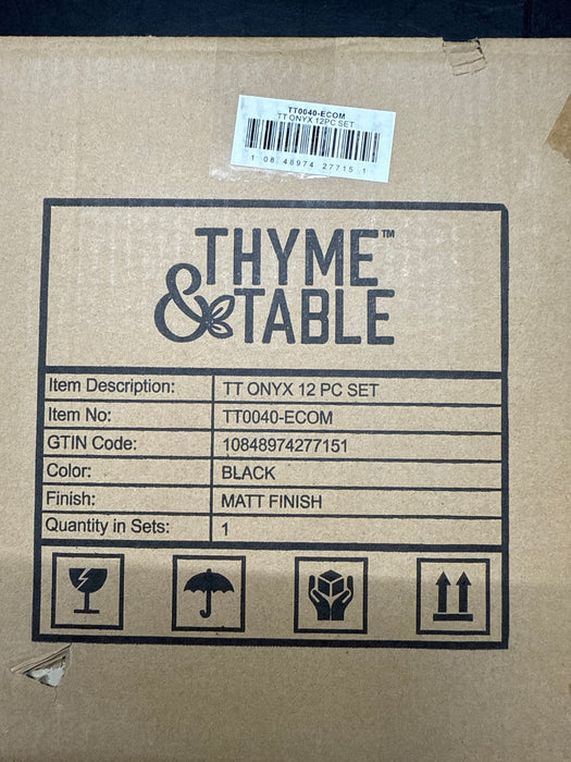 Thyme & Table Onyx 12-Piece Ceramic Dinnerware Set Black - new