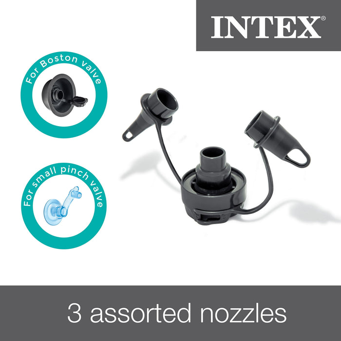 Intex Premium Quick-Fill 120V AC Electric Air Pump for Air Mattress & Inflatables, 3 Nozzles - Gray/Green - new