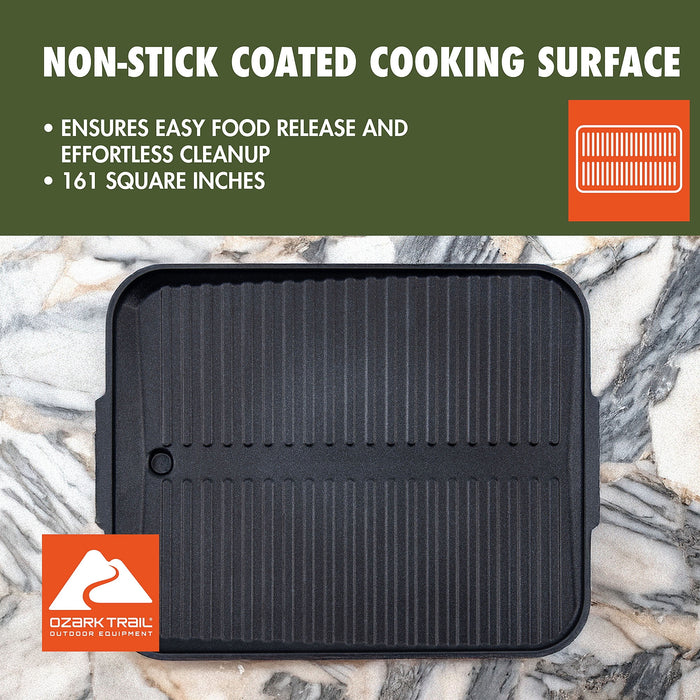 Ozark Trail Outdoor Butane Griddle, 7650 BTU, 15"x12" Cast Aluminum Griddle Fits 4 Burgers, CSA Approved, Green Color - new