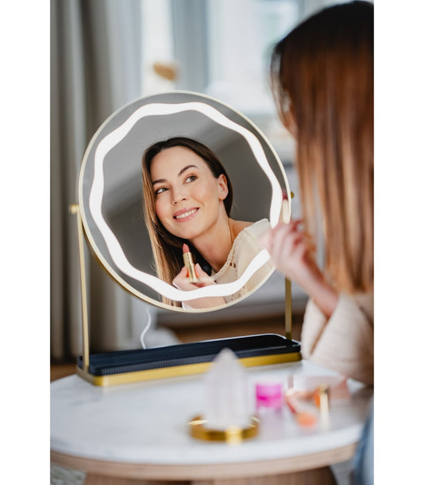 Round Led Vanity Cosmetic mirror, touch control, gold - new