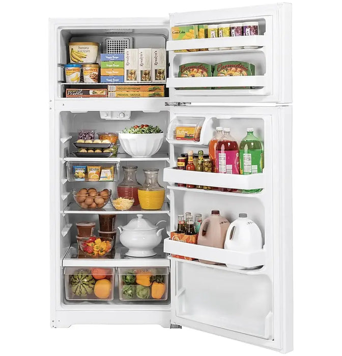 GE - 16.6 Cu. Ft. Top-Freezer Refrigerator with Edge-to-Edge Glass Shelves - White - open_box