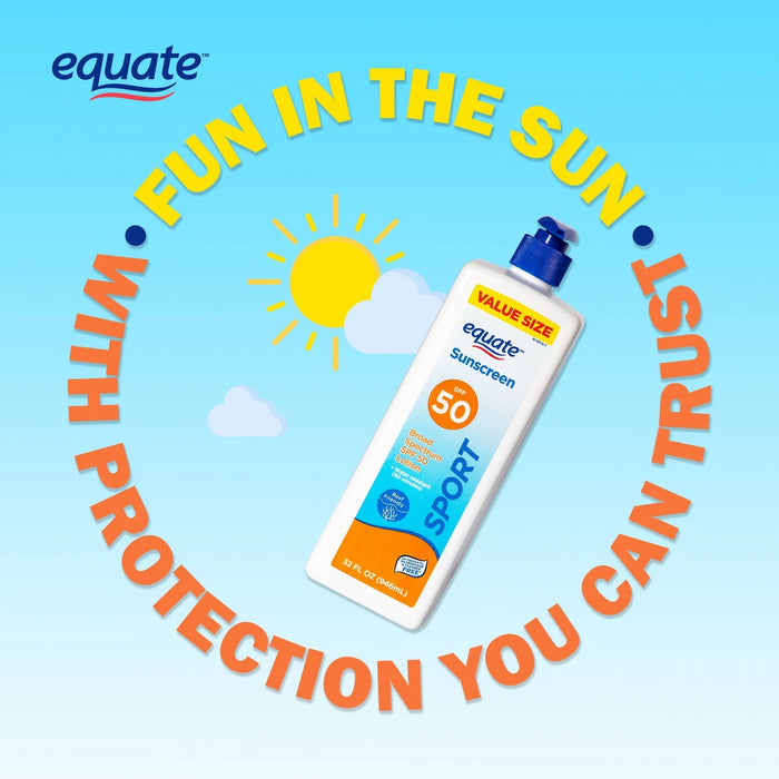 Equate Sport Broad Spectrum SPF-50 Sunscreen Lotion, 32 fl oz (Value Size) - new
