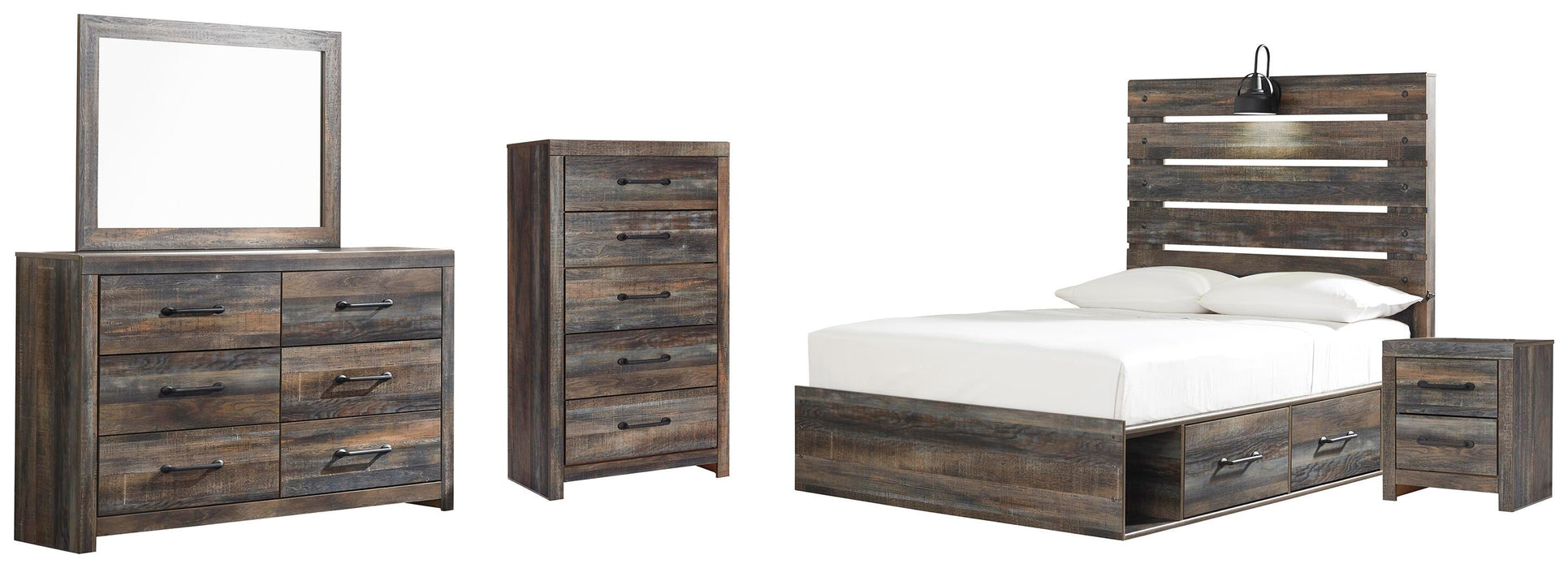 Drystan Multi Drystan Full Panel Bed with 4 Storage Drawers, Dresser, Mirror, Chest and Nightstand