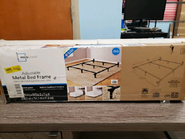 Mainstays 7" Adjustable Metal Bed Frame, Black, Adjusts Twin - Queen, Box Spring Required - new