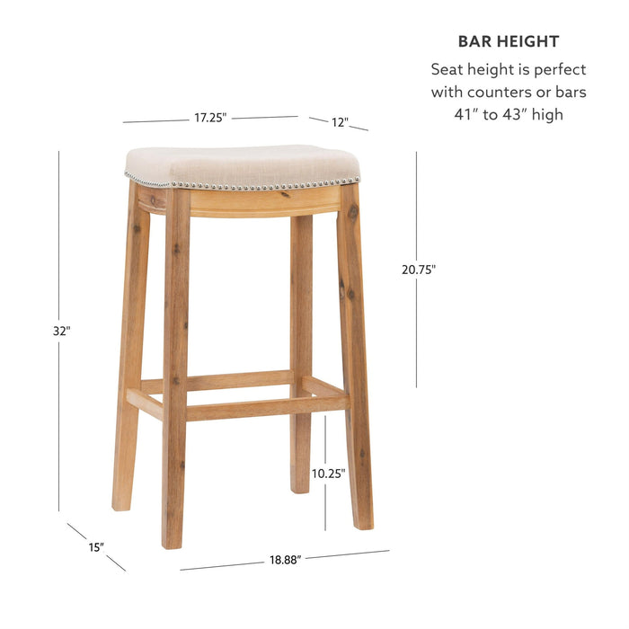 Linon Claridge Bar Stool Natural Padded Seat Acacia Wood Frame in Rustic Brown - new