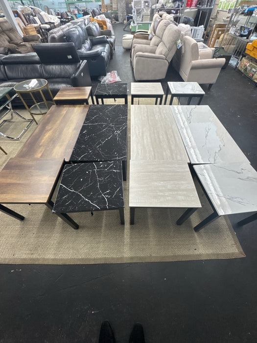 FM42900BR-3PK 3 pc Findlay brown finish wood faux wood finish top coffee and end table set - new