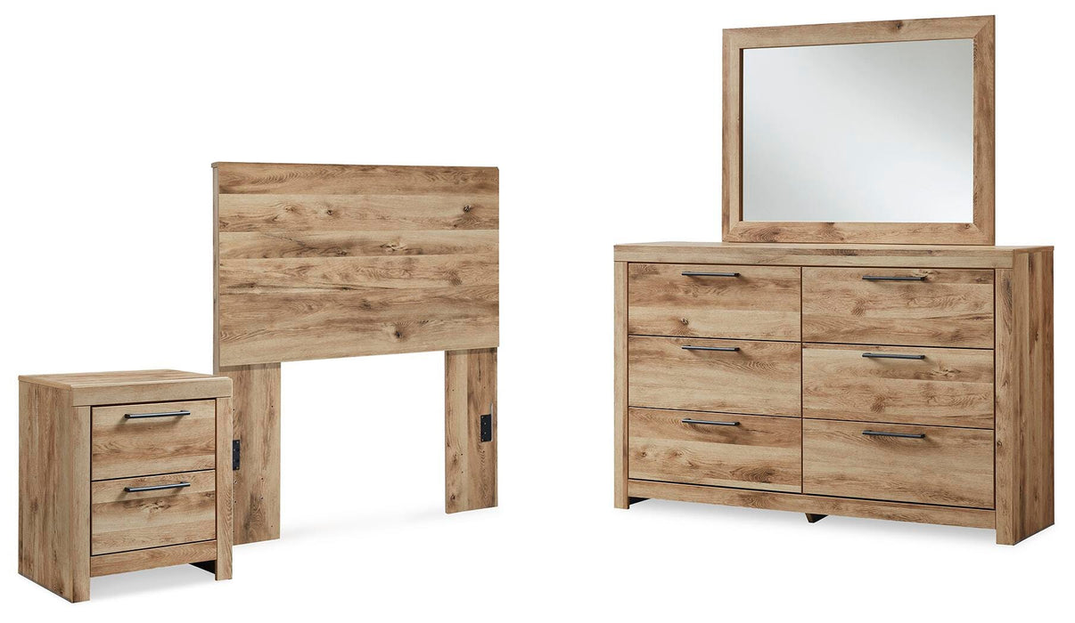 Hyanna Tan Brown Hyanna Twin Panel Headboard, Dresser, Mirror and Nightstand - Brand New