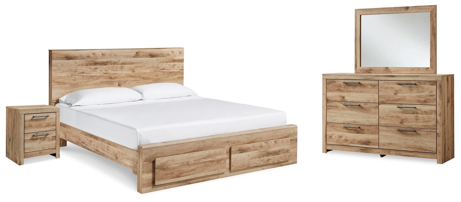Hyanna Tan Brown Hyanna Queen Panel Storage Bed, Dresser, Mirror and Nightstand - Brand New