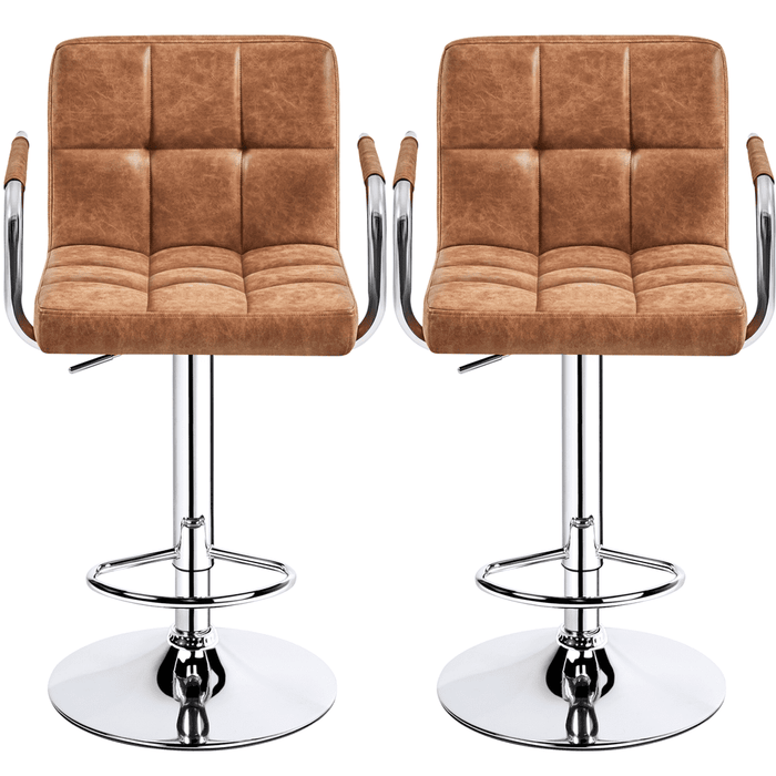Yaheetech 2pcs PU Leather Adjustable Bar Stools for Dining Room, Retro Brown - new