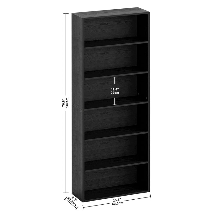 IRONCK Bookcases Floor Standing 6 Tier Shelves 70in Tall for Home Office Industrial Black - new