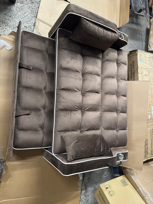 Dinosisco 3-in-1 Convertible Loveseat Sleeper, 55" Futon Sofa Bed with Phone Stand, USB, Brown Velvet - new