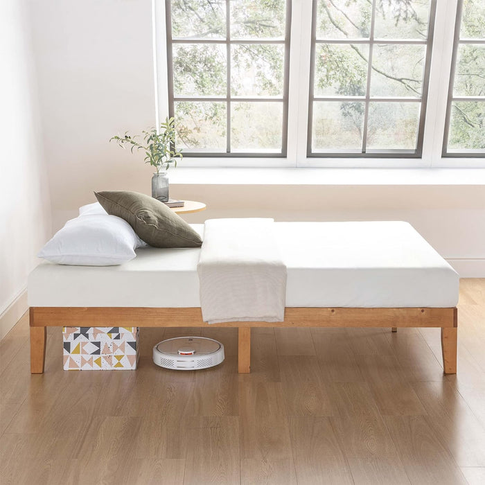 Mellow Naturalista Classic - 12 Inch Solid Wood Platform Bed with Wooden Slats, Easy Assembly, Queen, Pine - new
