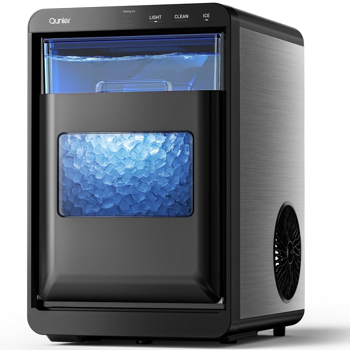 Qunler Nugget Ice Maker Countertop, 44lbs per Day Chewable Pebble Nugget Ice Machine with Touch Screen for Home, Kitchen, Office, Stainless Steel, Black - new