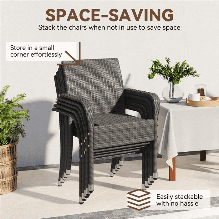 Renwick Outdoor PE Rattan Chair with Armrests and Adjustable Footpads, Set of 2, Gray - open_box