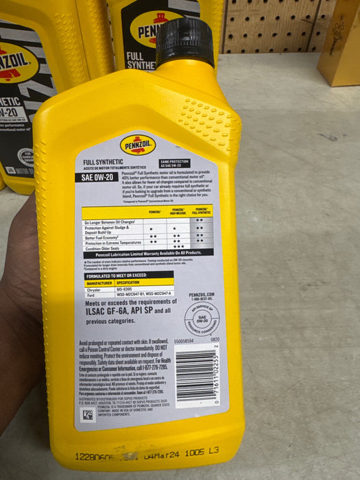 Pennzoil Platinum Full Synthetic 0W-20 Motor Oil, 5 Quart-Pack of 6 - open_box