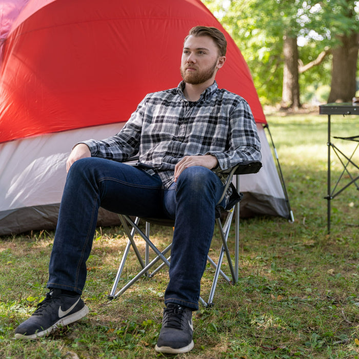 Ozark Trail Quad Folding Camp Chair with Cup Holder, Black - new