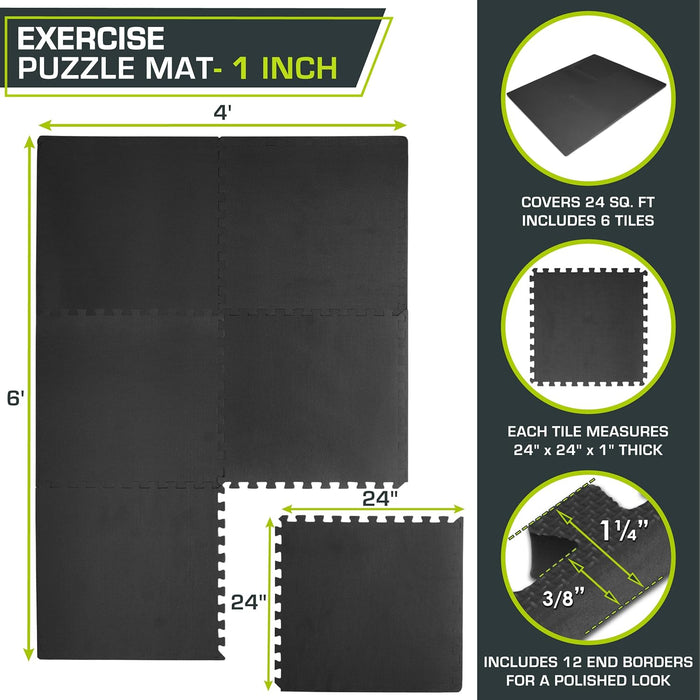 6 Pieces ProsourceFit Extra Thick Puzzle Exercise Mat ¾” and 1", EVA Foam Interlocking Tiles for Protective - new