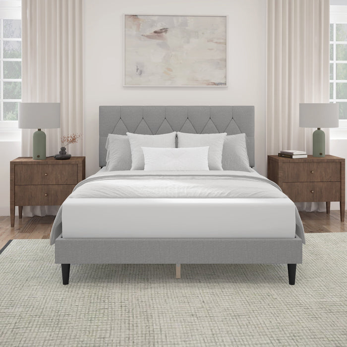 Mainstays Hillside Diamond Tufted Upholstered Queen Platform Bed, Gray - use_like_new